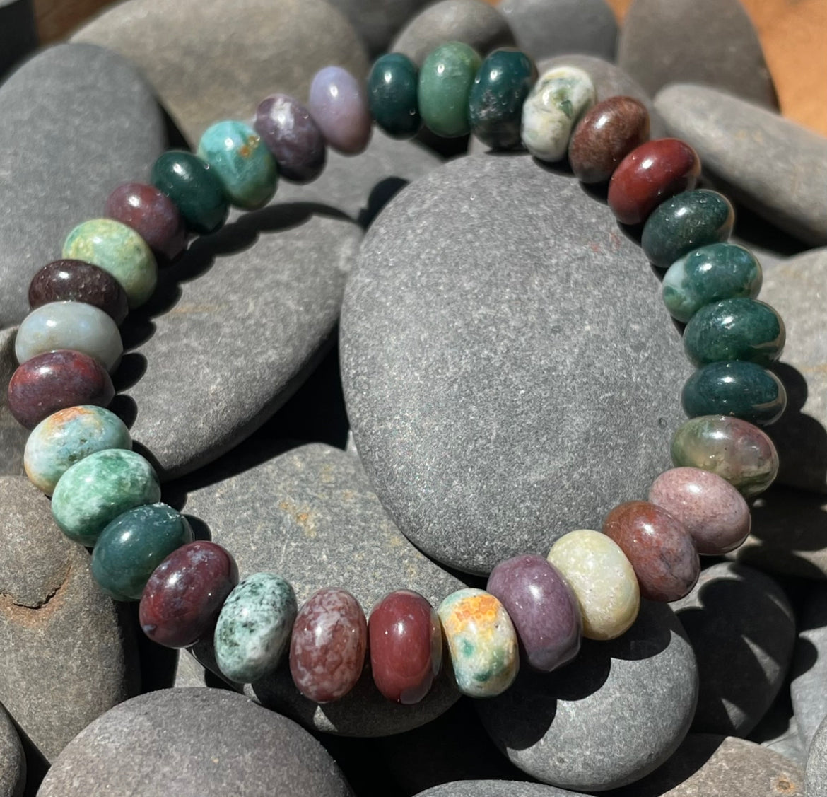Indian Agate Beaded Gemstone Bracelet 8mm
