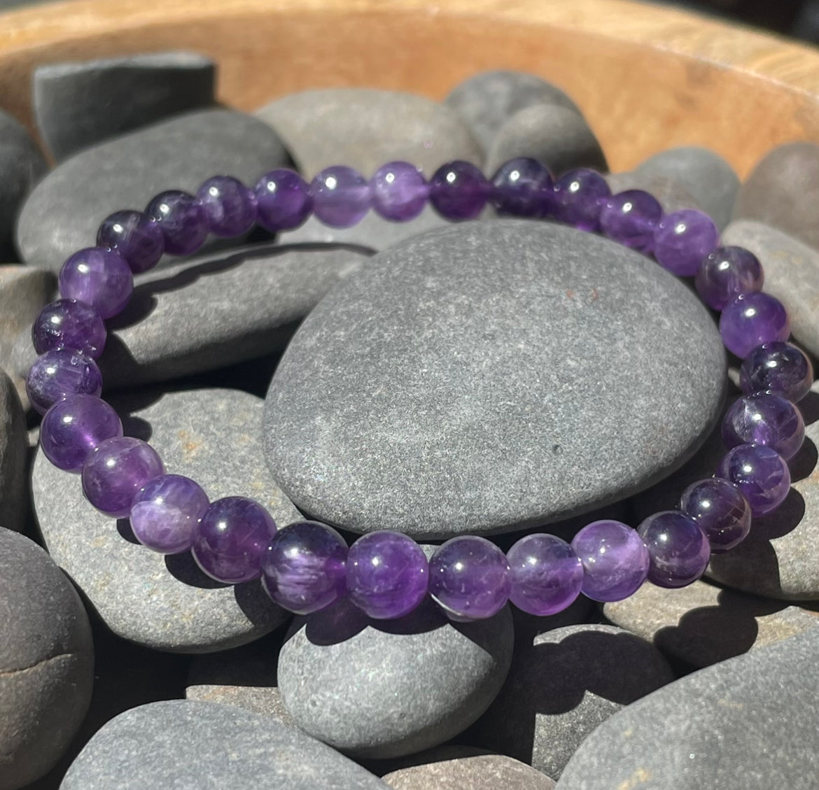 Amethyst Beaded Gemstone Bracelet 6mm