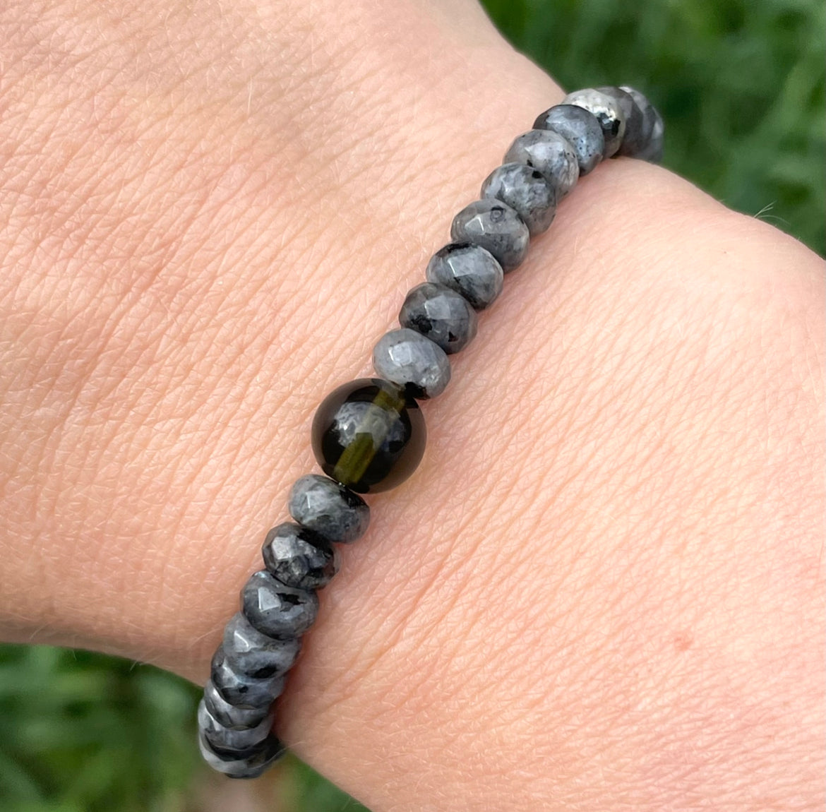 Genuine Moldavite and Labradorite Beaded Bracelet