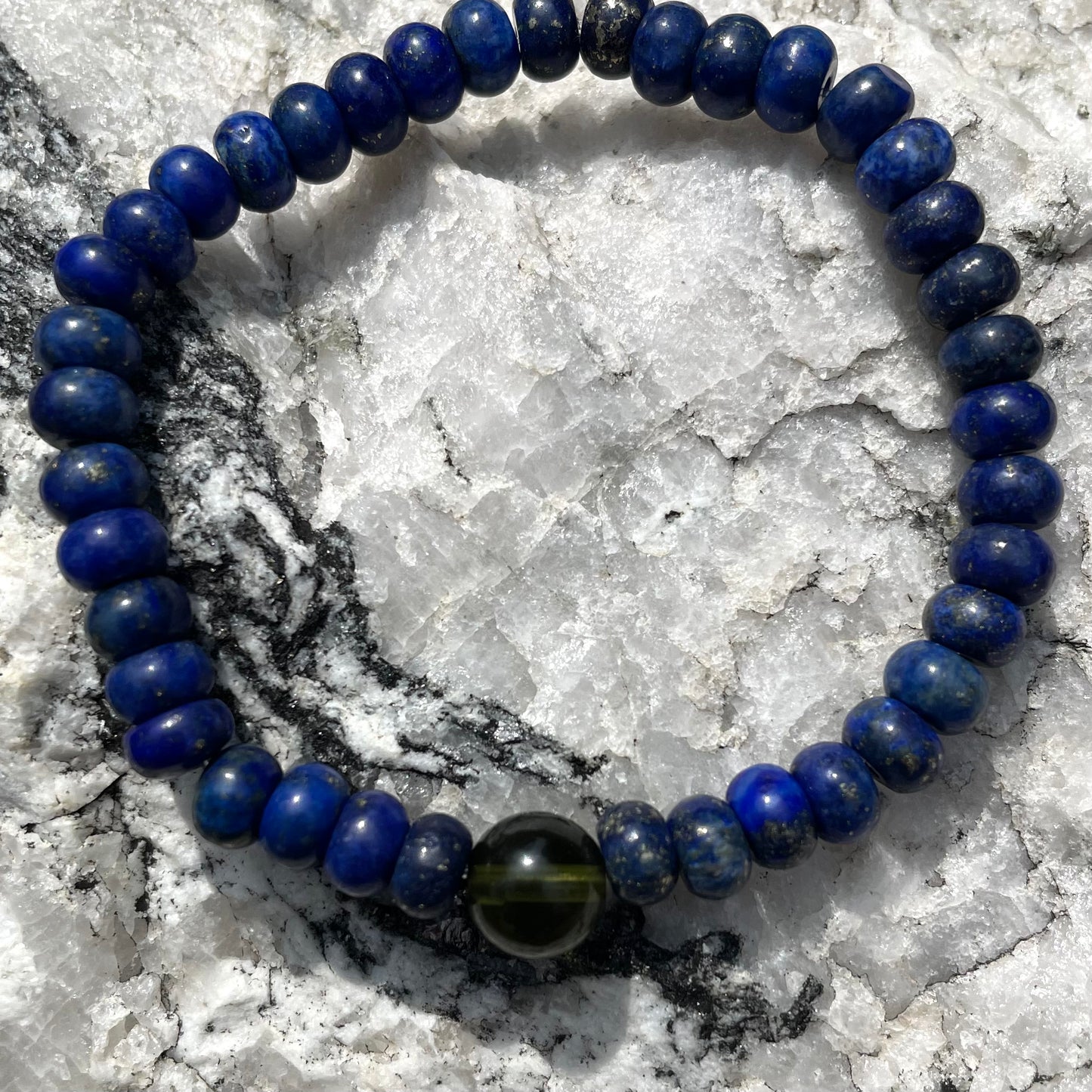 Genuine Moldavite and 6mm Rondelle Lapis Lazuli Beaded Bracelet - Gemstone Bracelet - Chakra Healing - Life Change - Growth