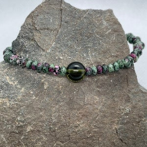 Genuine Moldavite and 4mm faceted Morganite Beaded Bracelet - Gemstone Bracelet - Chakra Healing - Life Change - Growth
