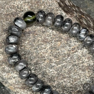 Black Rondelle Labradorite and Genuine Moldavite handmade beaded bracelet