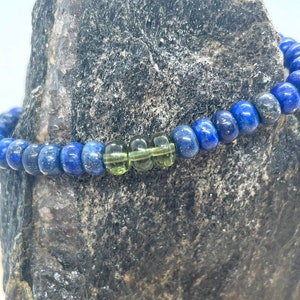 Genuine Moldavite and 6mm Rondelle Lapis Lazuli Beaded Bracelet - Gemstone Bracelet - Chakra Healing - Life Change - Growth