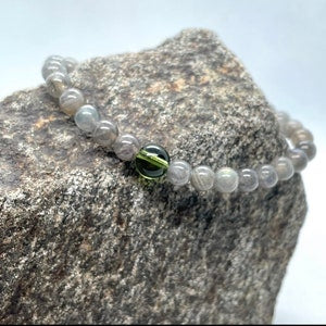 Genuine Moldavite and 6mm Gorgeous Flashy Labradorite Beaded Bracelet