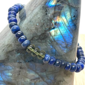 Genuine Moldavite and 6mm Rondelle Lapis Lazuli Beaded Bracelet - Gemstone Bracelet - Chakra Healing - Life Change - Growth