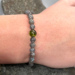 Genuine Moldavite and 6mm Gorgeous Flashy Labradorite Beaded Bracelet