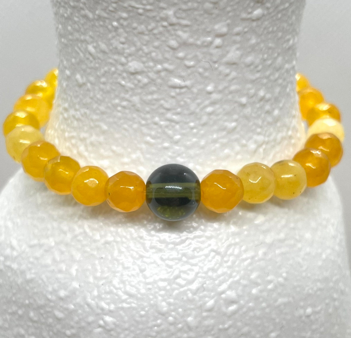 Genuine Moldavite and 6mm microfaceted Citrine Beaded Bracelet