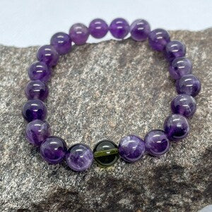 Genuine Moldavite and Amethyst Beaded Bracelet-Handmade in Parker, Colorado