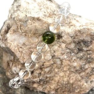 Genuine Moldavite and Clear Quartz Beaded Bracelet