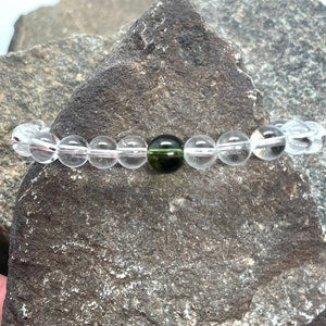 Genuine Moldavite and Clear Quartz Beaded Bracelet