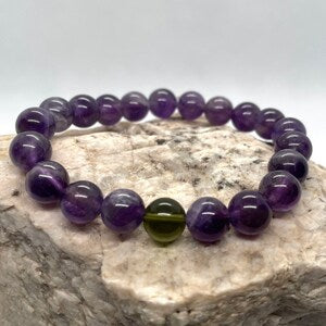 Genuine Moldavite and Amethyst Beaded Bracelet-Handmade in Parker, Colorado