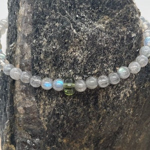 Genuine Moldavite and AA 4mm Labradorite Beaded Bracelet