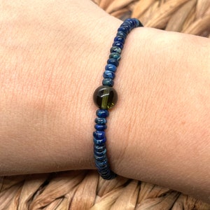 Genuine Moldavite and Ocean Blue Imperial Jasper Beaded Bracelet - Gemstone Bracelet - Chakra Healing - Life Change - Growth