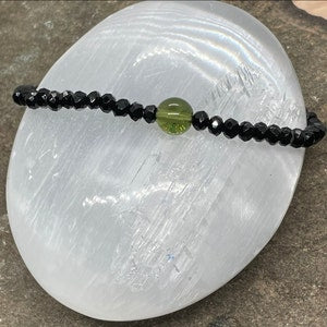 Genuine Moldavite and Faceted Black Agate Beaded Bracelet