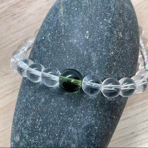 Genuine Moldavite and Clear Quartz Beaded Bracelet