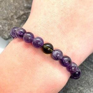 Genuine Moldavite and Amethyst Beaded Bracelet-Handmade in Parker, Colorado