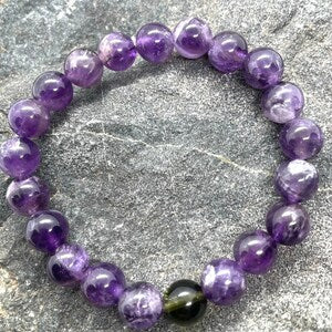 Genuine Moldavite and Amethyst Beaded Bracelet-Handmade in Parker, Colorado