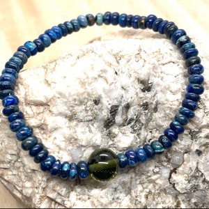 Genuine Moldavite and Ocean Blue Imperial Jasper Beaded Bracelet - Gemstone Bracelet - Chakra Healing - Life Change - Growth