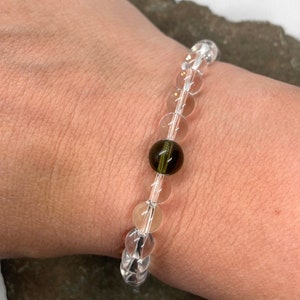 Genuine Moldavite and Clear Quartz Beaded Bracelet