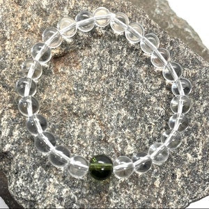 Genuine Moldavite and Clear Quartz Beaded Bracelet